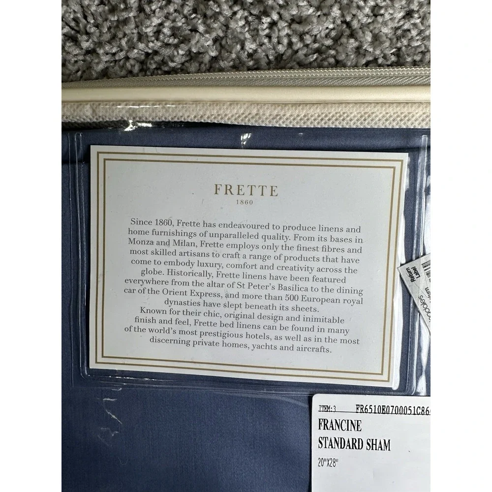 Frette Francine‎ Standard Sham GrisBlu Blue 20x28 Cotton Italy Luxury